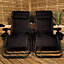 Set of 2 Luxury Padded Multi Position Zero Gravity Garden Relaxer Chair Lounger in All Black