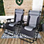 Set of 2 Luxury Padded Multi Position Zero Gravity Garden Relaxer Chair Lounger in Grey & Black