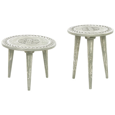 Set of 2 Mango Wood Side Tables Green EKAMBA