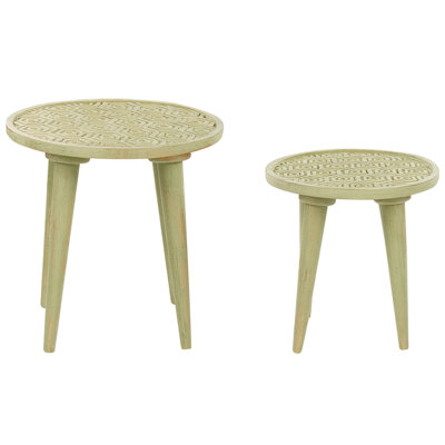 Set of 2 Mango Wood Side Tables Light Green MAHARO