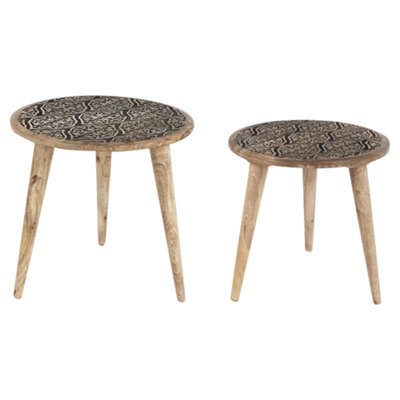 Set of 2 Mango Wood Side Tables Light SHARMA