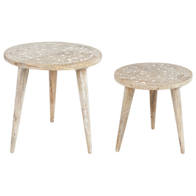 Set of 2 Mango Wood Side Tables Light UDAY