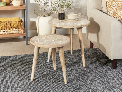 Set of 2 Mango Wood Side Tables Light UDAY