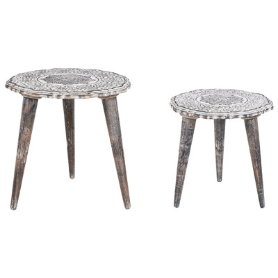 Set of 2 Mango Wood Side Tables Off-White ADRO