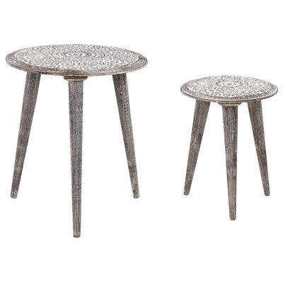 Set of 2 Mango Wood Side Tables Off-White BARJU
