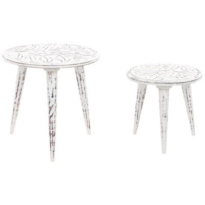 Set of 2 Mango Wood Side Tables Off-White CHANDRA