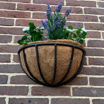 Set Of 2 Manor Garden Black Metal Wall Basket Manger Trough Planters