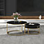 Set of 2 Marble Effect Round Coffee Tables Black Nesting Tables with Gold Metal Frame