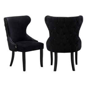 Set of 2 Mayfair Velvet Dining Chairs Upholstered Dining Room Chairs, Black