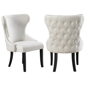 Set of 2 Mayfair Velvet Dining Chairs Upholstered Dining Room Chairs, Cream