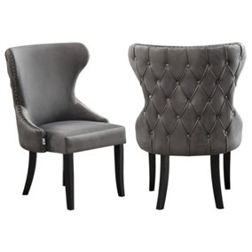 Set of 2 Mayfair Velvet Dining Chairs Upholstered Dining Room Chairs, Dark Grey
