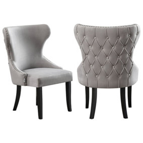 Set of 2 Mayfair Velvet Dining Chairs Upholstered Dining Room Chairs, Grey
