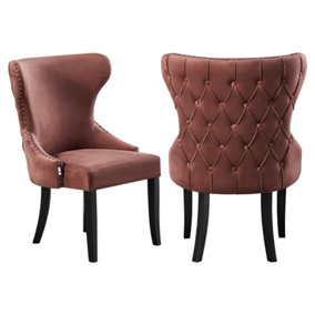 Set of 2 Mayfair Velvet Dining Chairs Upholstered Dining Room Chairs, Pink