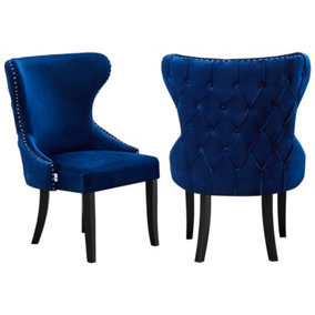 Set of 2 Mayfair Velvet Dining Chairs Upholstered Dining Room Chairs, Royal Blue