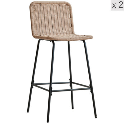 Set of 2 Metal and Fiber Bar Stools Exotic Boho Dining Room