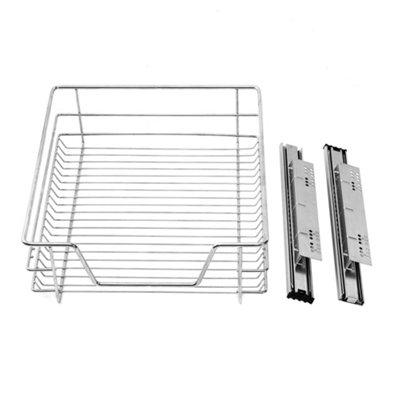 Set of 2 Metal Cupboard Drawer Cabinet Pull-Out Storage Basket for Kitchen,Silver,L 57 cm
