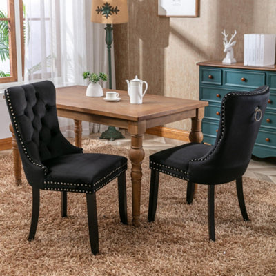 Set of 2 Mid Century Modern Dining Chairs, Velvet Upholstered Accent Chair,Black