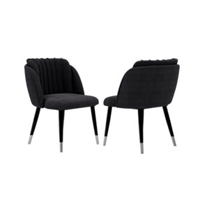 Set of 2 Milano Velvet Dining Chairs Upholstered Dining Room Chair Black/Silver