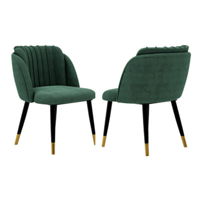 Set of 2 Milano Velvet Dining Chairs Upholstered Dining Room Chair Green/Gold