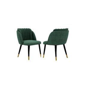 Set of 2 Milano Velvet Dining Chairs Upholstered Dining Room Chair Green/Gold
