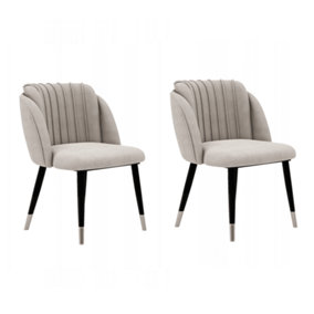 Set of 2 Milano Velvet Dining Chairs Upholstered Dining Room Chair Grey/Silver