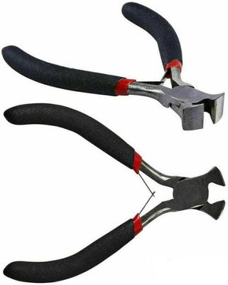 Set Of 2 Mini End Cutting Pliers 4.5 Inch Craft Jewellery Grip Handles Multi Purpose Staple Puller