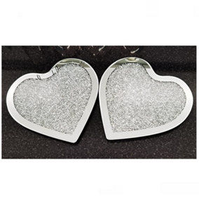 Set of 2 Mirror Full Crushed Jewel Heart Shaped Placemats