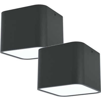 Set of 2 Modern Black Square Wall and Ceiling Lights with 28W E27 Bulbs