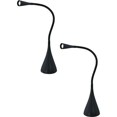 Set of 2 Modern Black Table Lamps with Flexible Touch Dimmer LED Bulbs 3.5W