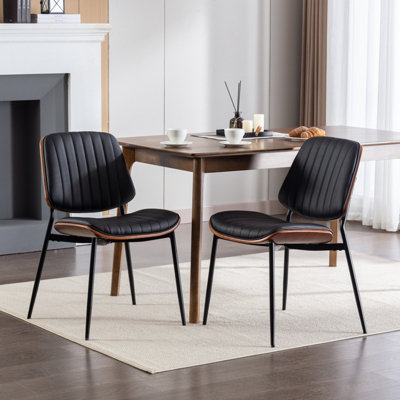 Set of 2 Modern PU Faux Leather Dining Chairs Black Kitchen Chairs ...