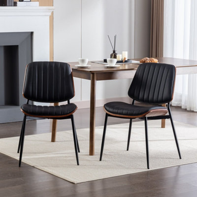 Set of 2 Modern PU Faux Leather Dining Chairs Black Kitchen Chairs ...