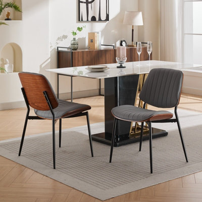 Set of 2 Modern PU Faux Leather Dining Chairs Grey Kitchen Chairs Office Chairs