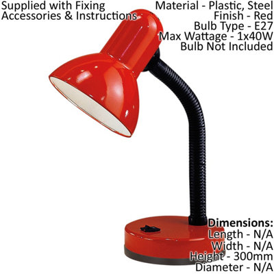 Set of 2 Modern Red Table Lamps with Flexible Arms and Rocker Switch