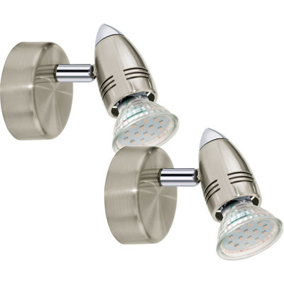 Set of 2 Modern Satin Nickel GU10 Wall Spot Lights with 1x3W Bulb Included