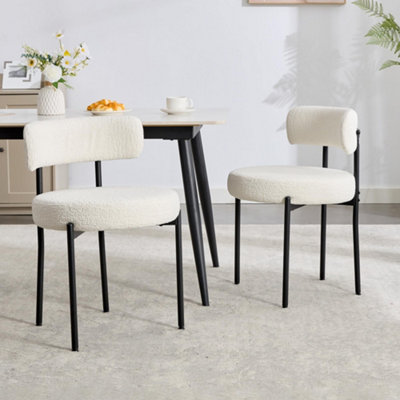 Set of 2 Modern Teddy Fabric Upholstered Dining Chairs with Curved Backrest