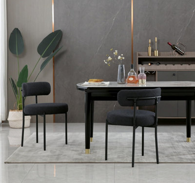 Set of 2 Modern Teddy Fabric Upholstered Dining Chairs with Curved Backrest