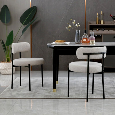 Set of 2 Modern Teddy Fabric Upholstered Dining Chairs with Curved Backrest