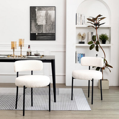 Set of 2 Modern Teddy Fabric Upholstered Dining Chairs with Curved Backrest