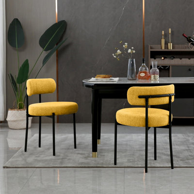 Set of 2 Modern Teddy Fabric Upholstered Dining Chairs with Curved Backrest