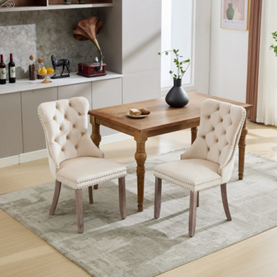 Set of 2 Modern Velvet Dining Chairs, Button Tufted with Wood Legs and ...