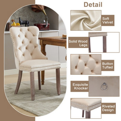 Set of 2 Modern Velvet Dining Chairs, Button Tufted with Wood Legs and ...