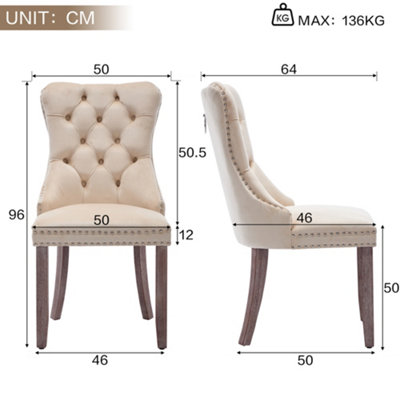 Set of 2 Modern Velvet Dining Chairs, Button Tufted with Wood Legs and ...