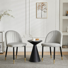 Set of 2 Modern Velvet Dining Chairs with Sturdy Metal Legs and Curved Shell Backrest for Dining Room, Study, Grey