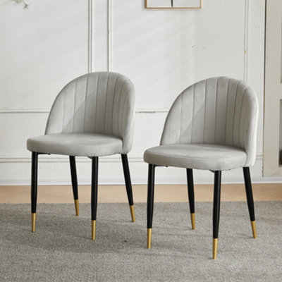 Set of 2 Modern Velvet Upholstered Dining Chairs with Curved Shell Backrest Bedroom Chairs