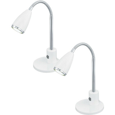 Set of 2 Modern White Chrome Table Lamps with Rocker Switch and GU10 Bulbs Included