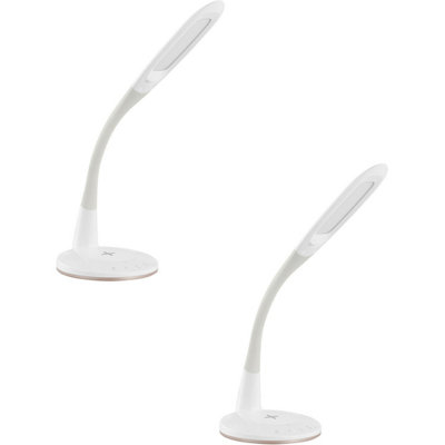 Set of 2 Modern White Touch Table Lamps with Dimming LED Bulbs - 3.7W Included