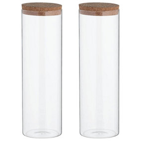 Set of 2 Monochrome Tall Storage Jar Cork Lid Borosilicate Glass 1800ml