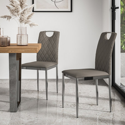 Set Of 2 Monza Faux Leather Dining Chair Modern Padded Seat Chrome Legs ...