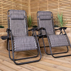 Set of 2 Multi Position Garden Zero Gravity Relaxer Chair Sun Lounger in Mixed Grey