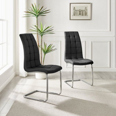 Set of 2 Murano Black Deep Padded High Back Soft Touch Faux Leather Chrome Cantilever Leg Dining Chairs